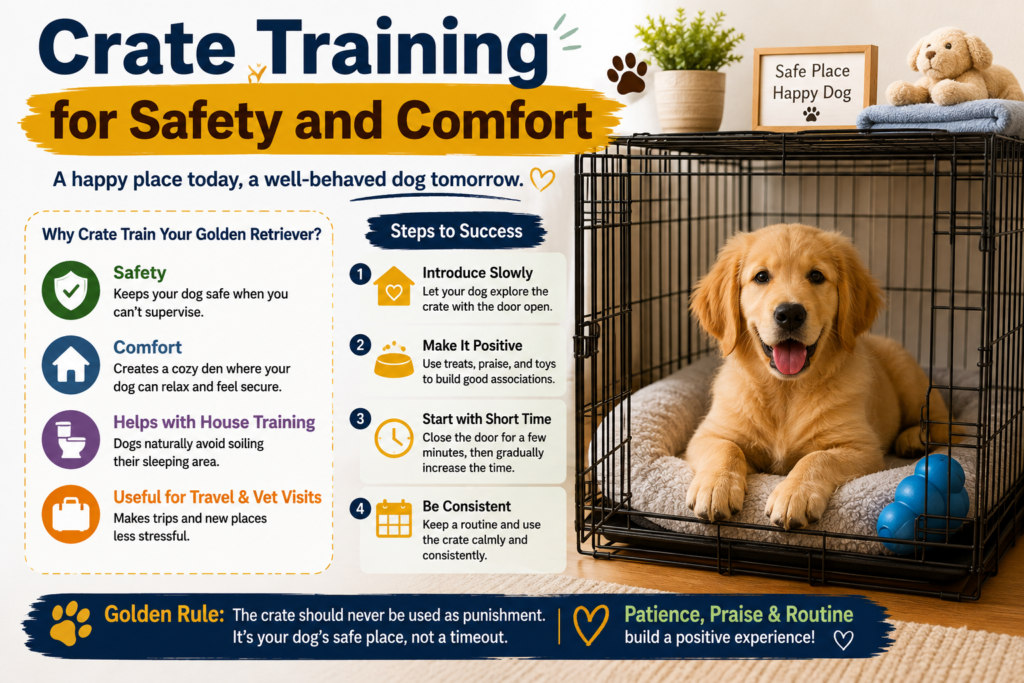 Dog Training Golden Retriever The Complete Beginner's Guide to Raising a Well-Behaved Dog crate training for safety and comfort