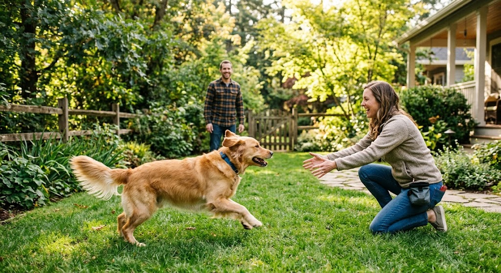 How to Train a Dog to Come When Called Easy Recall Training Tips practice recall with a family member